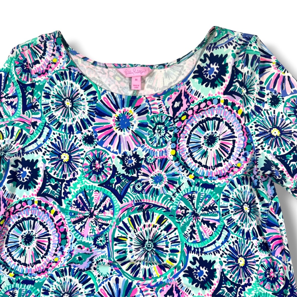 Lilly Pulitzer Ophelia Dress Womens Medium Multi The Swim Bell Sleeve Geometric